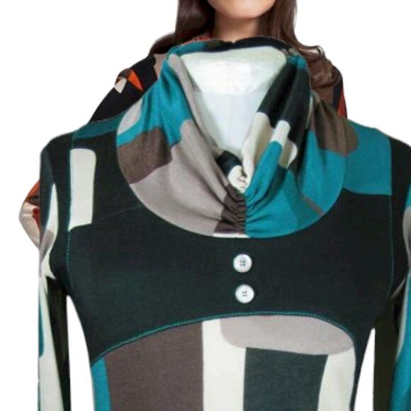 GEOMETRIC Print Cowl Neck Long Sleeve Tunic Size 40 Size 42 - NWT - Picture 2 of 12